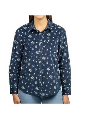 NWT Jachs Girlfriend Women's S Floral Button-Up Corduroy Shirt Navy Blue